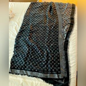 NWOT. Louis Vuitton black/metallic silk scarf/shawl. Comes with box. Never worn